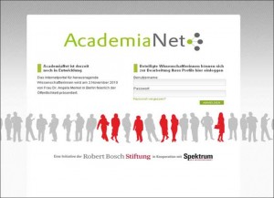 Screenshot Academia, Internetportal für Wissenschaftlerinnen