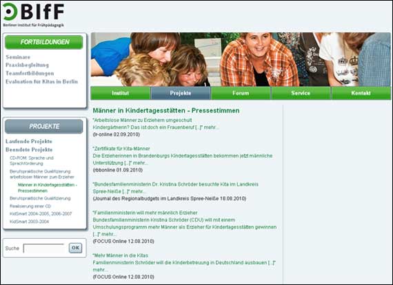 Screenshot biff.eu, Berliner Institut für Frühpädagogik