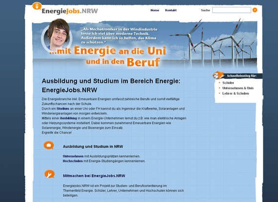 Screenshot Energiejobs NRW
