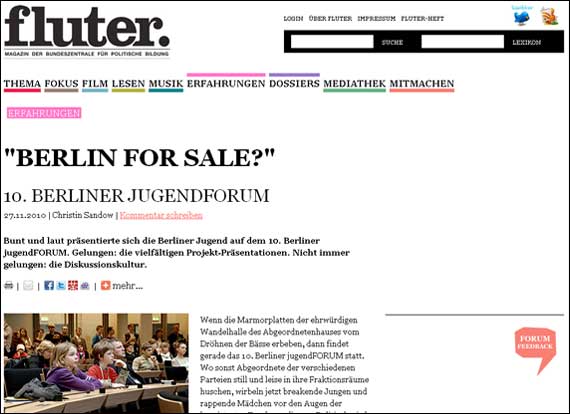 Screenshot fluter.de, Berliner jugendFORUM