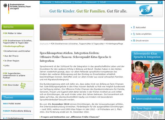 Screenshot fruehe-chancen, Spracherwerb für die Integration