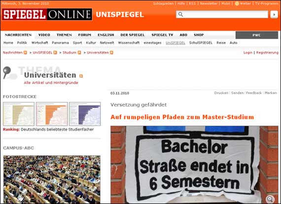 Screenshot spiegel.de, Wege ins Master-Studium