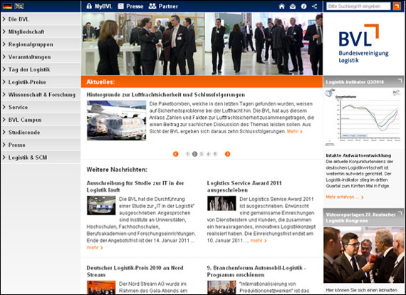 Screenshot BVL, Plattform für Manager der Logistik