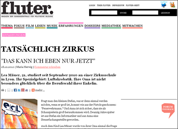 Screenshot Fluter Beruf Zirkus