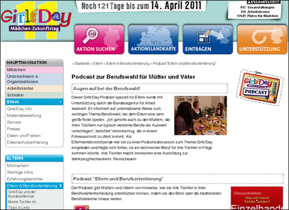 Screenshoot girls-day, Podcast "Eltern und Berufsorientierung"