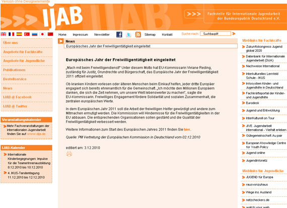 Screenshot IJAB, Fachstelle für Internationale Jugendarbeit