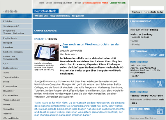 Screenshot dradio, E-Learning