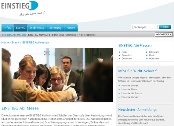 Screenshot einstieg.com, EINSTIEG Abi Messe