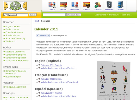 Screenshot Lingo Vokabelkalender